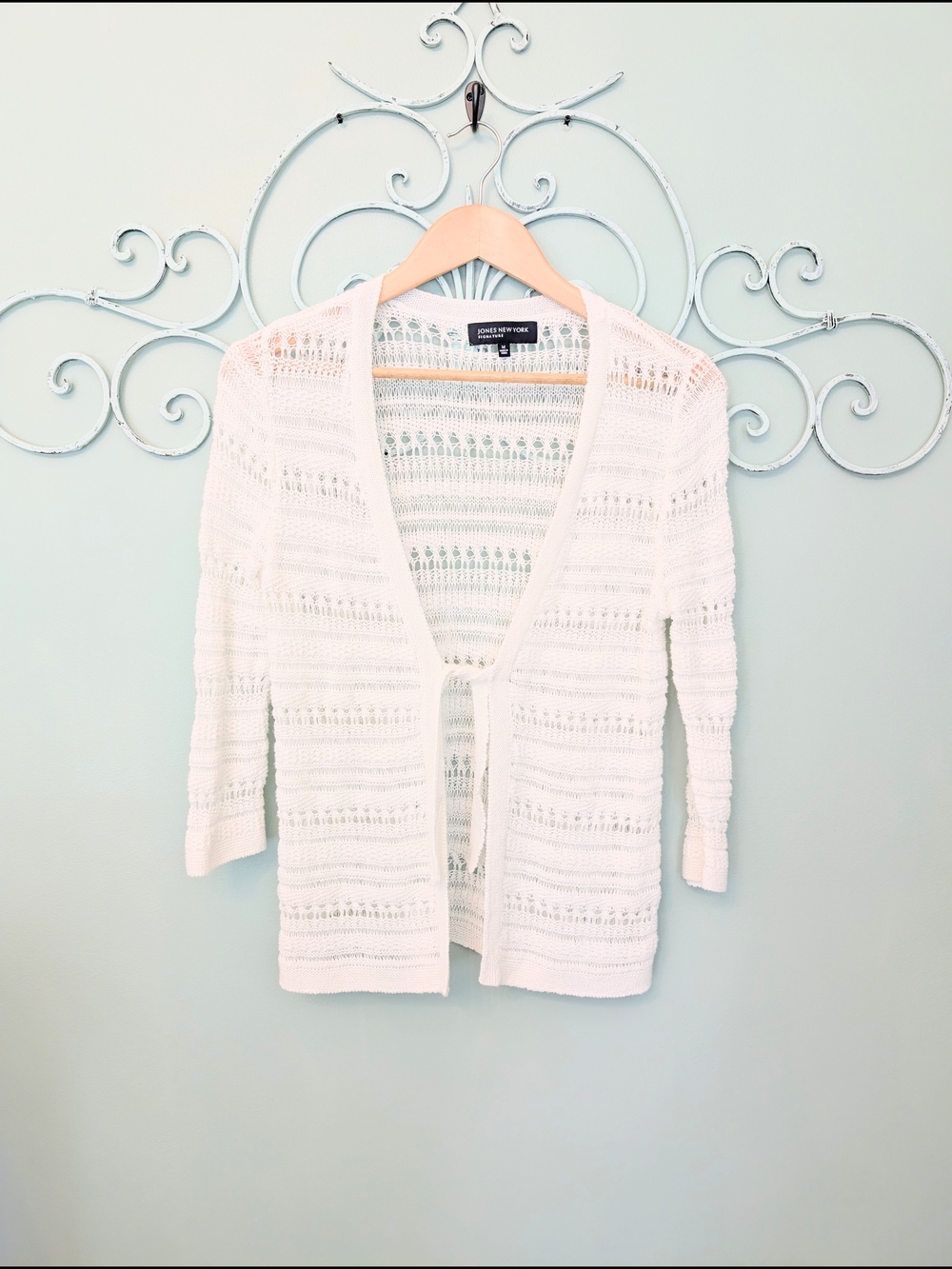 Lightweight White Open-Knit Cardigan Sweater